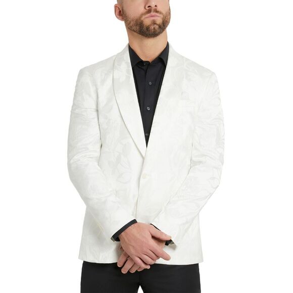 Tallia Mens Slim-Fit Jacquard Floral Sport Coat 46 Long White - NWT $295